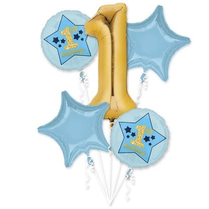 Balónová kytica 1.narodeniny chlapček modro-zlatý 5ks