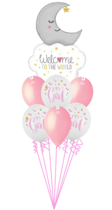 Léggömbcsokor kislány születéséhez Welkome To The World 9db