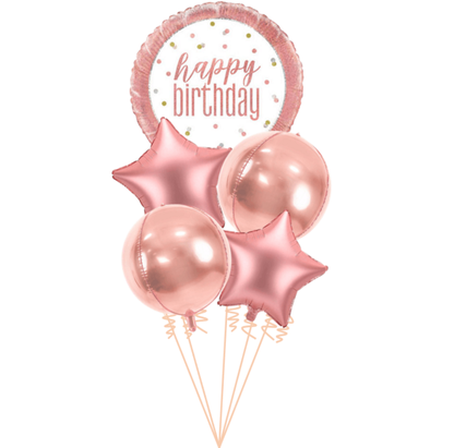 Léggömbcsokor születésnapi rózsaszín-arany fólia  5db