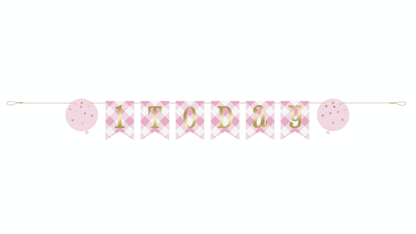 Betűfüzér 1. születésnap kislány rózsaszín-fehér 182cm