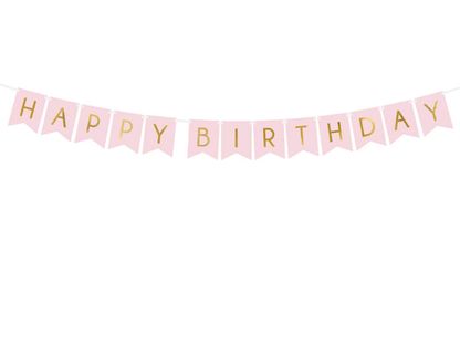 Betűfüzér Happy Birthday világos rózsaszín 175cm