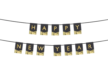 Betűfüzér Happy New Year fekete-arany 135x16cm