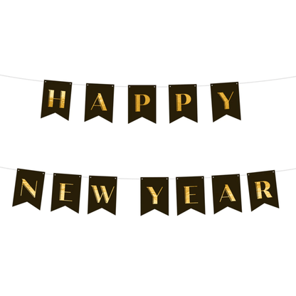 Betűfüzér Happy New Year fekete-arany 250cm