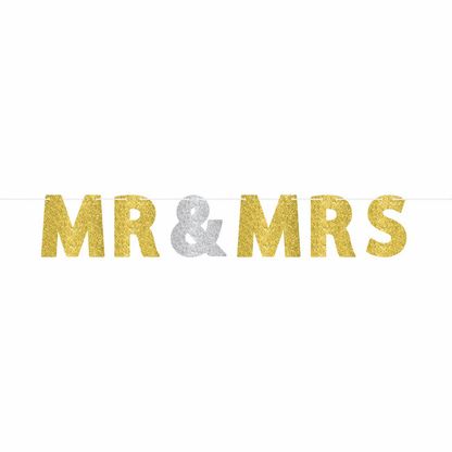 Csillámos betűfüzér Mr & Mrs 365x17cm