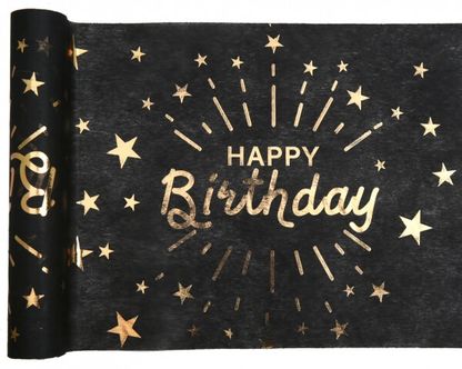 Asztali futó Happy Birthday fekete-arany 30cmx5m