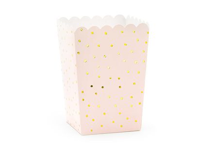 Papír popcorn dobozok világos rózsaszín pöttyös 7x7x12,5cm 6db