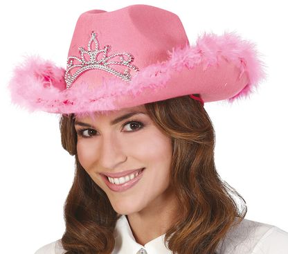 Női cowboy kalap rózsaszín brossal