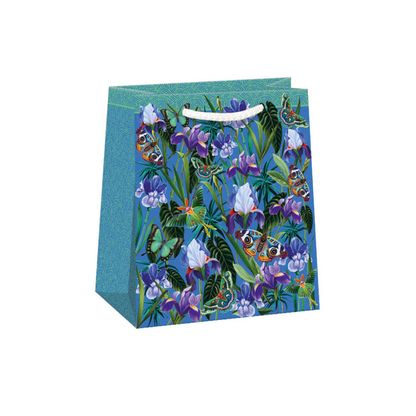 Ajándéktáska Virágok és lepkék kék 20x24cm