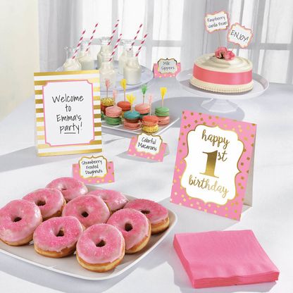 Dekorációs készlet Candy Bar 1. születésnap rózsaszín 12db