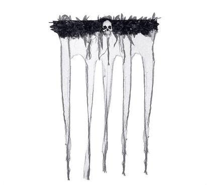Dekorációs fekete függöny koponyával és virágokkal 120x180cm