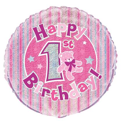 Fólia léggömb 1st Birthday Bear rózsaszín 45cm