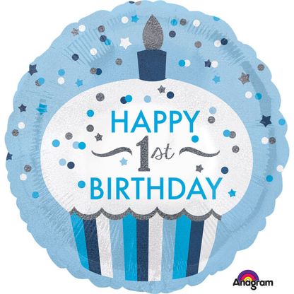 Fólia léggömb 1st Birthday Cupcake kék 45cm