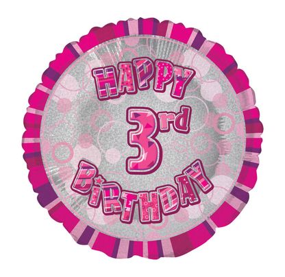 Fólia léggömb 3 Birthday rózsaszín 45cm
