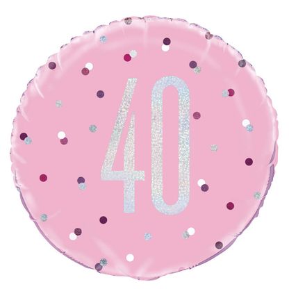 Fólia léggömb 40 Birthday rózsaszín 45cm