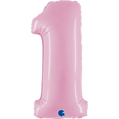 Fólia ballon száma 1 világos rózsaszín 102cm