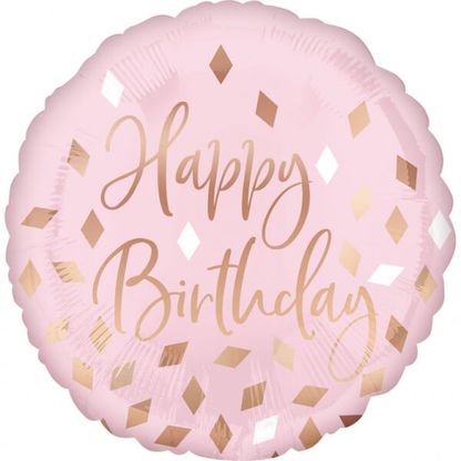 Fólia léggömb Happy Birthday rózsaszín arany diamonds 45cm