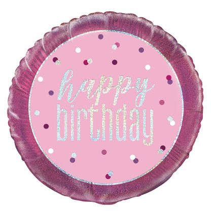Fólia léggömb Happy Birthday pöttyös rózsaszín 45cm
