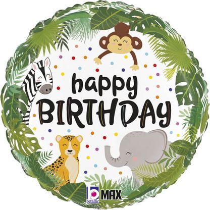 Fólia léggömb Happy Birthday Állatkák a dzsungelből 46cm