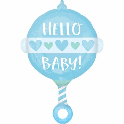 Fólia léggömb baba csörgő Hello Baby kék 45cm
