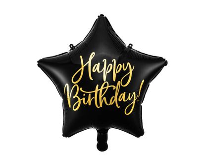 Fólia léggömb Csillag Happy Birthday fekete 40cm