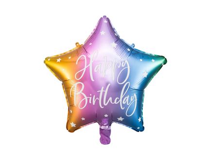 Fólia léggömb Csillag Happy Birthday színes 40cm
