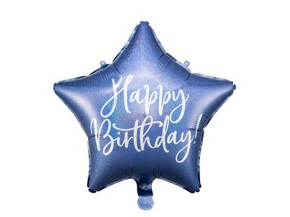 Fólia léggömb Csillag Happy Birthday kék 40cm