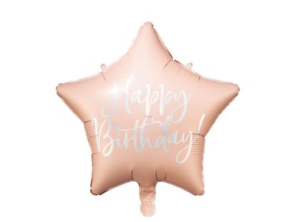 Fólia léggömb Csillag Happy Birthday világos rózsaszín 40cm