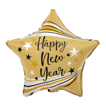 Fólia léggömb csillag Happy New Year arany 45cm