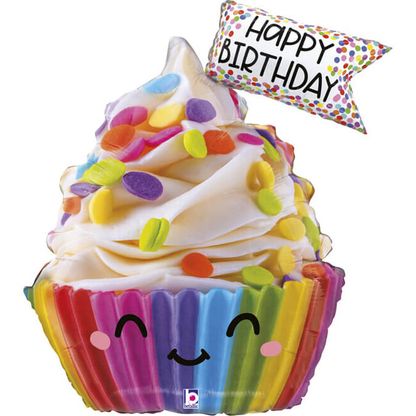 Fólia léggömb színes Muffin Happy Birthday 79cm
