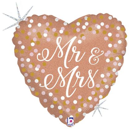 Fólia léggömb szív Mr & Mrs rózsaszín arany 46cm