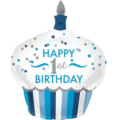 Fólia léggömb supershape 1st Birthday Cupcake kék 73x91cm