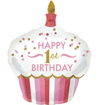 Fólia léggömb supershape 1st Birthday Cupcake rózsaszín 73x91cm