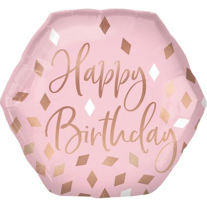 Fólia léggömb supershape Happy Birthday rózsaszín arany 58cm