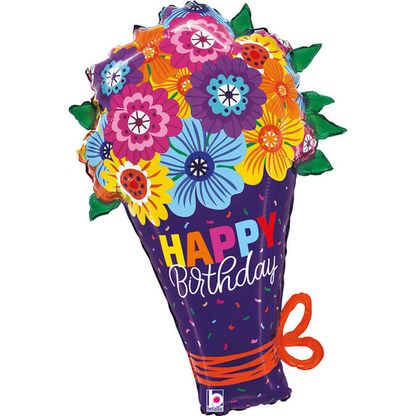 Fólia léggömb supershape Virágcsokor Happy Birthday 76cm