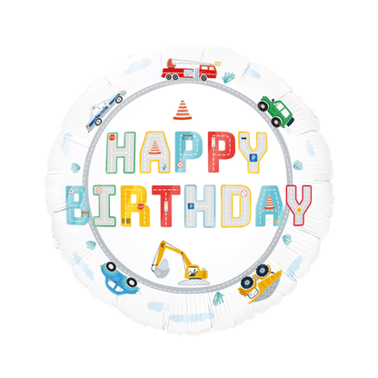 Fólia léggömb Happy Birthday Gépjárművek 45cm