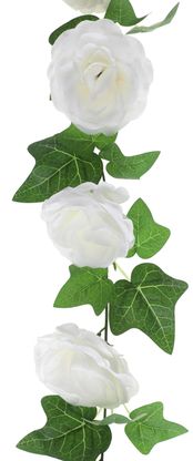 Girland Fehér rózsák levelekkel 180cm