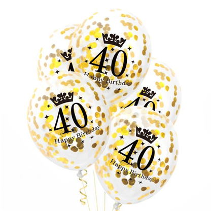 Konfetové balóny 40 rokov zlaté 6ks 30cm