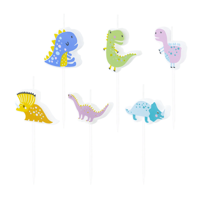 Mini gyertyák Dinoszauruszok színes 6db