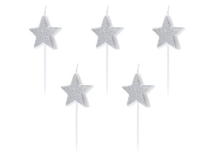 Tortagyertyák ezüst csillagok 3,5cm 5db