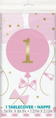 Asztalterítő 1. születésnap fehér-rózsaszín 137x213cm