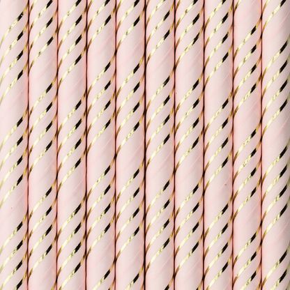 Papír szívószálak világos rózsaszín-arany 10db