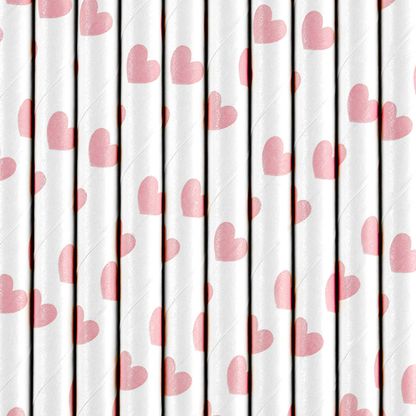 Papír szívószálak szívecskék világos rózsaszín 10db