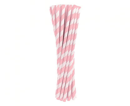 Papír szívószálak világos rózsaszín-fehér 24db