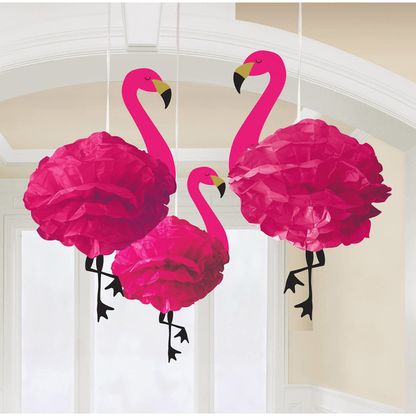 Pom pom dekoráció Flamingók 49cm 3db