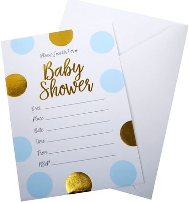 Meghívó Baby Shower kék-arany 10db