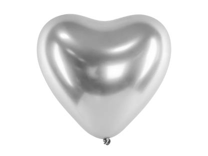 Szatén léggömbök szív ezüst 30cm 50db