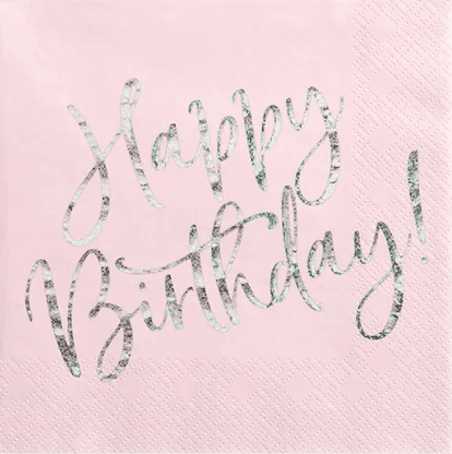 Szalvéta Happy Birthday világos rózsaszín 33cm 20db