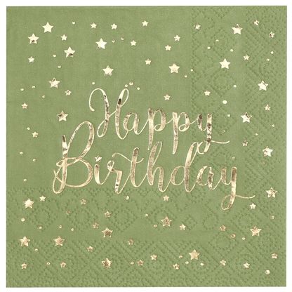 Szalvéta Happy Birthday zöld-arany 25cm 10db
