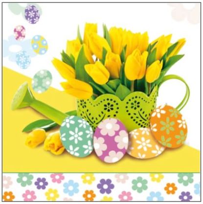 Szalvéta Húsvéti tojások és virágok virágcserépben  33cm 20db