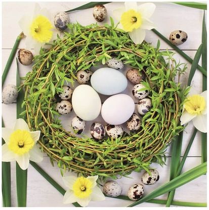 Szalvéta Húsvéti tojások koszorúban és nárciszok 33cm 20db